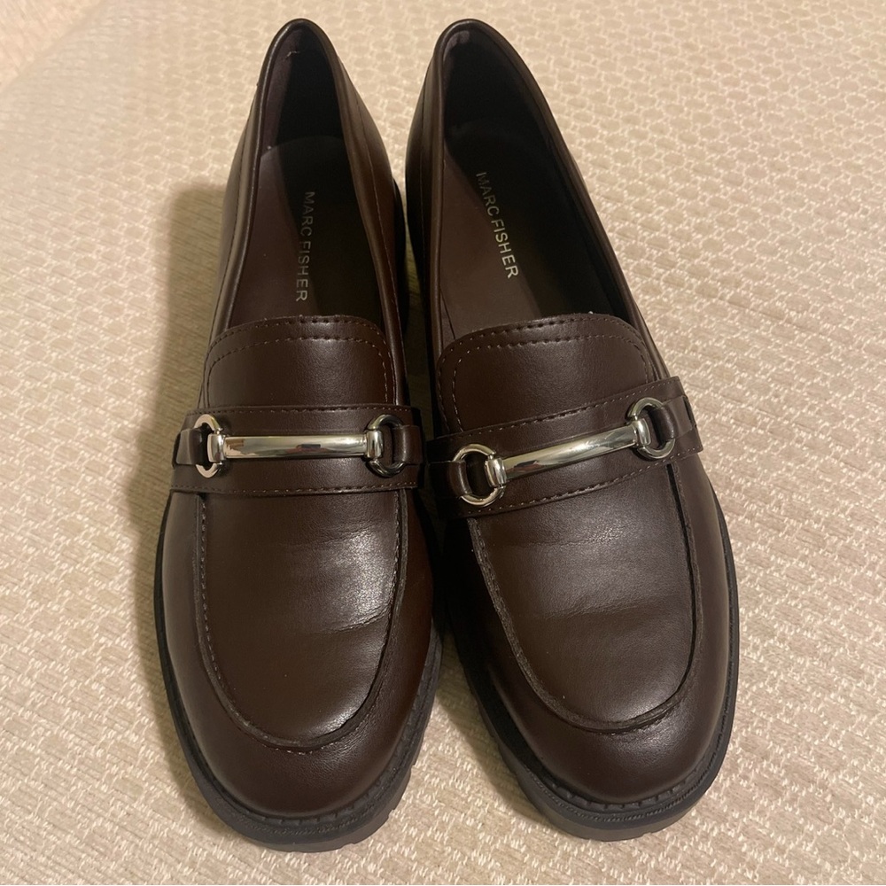 Marc Fisher Dark Brown Loafers with Silver Accent